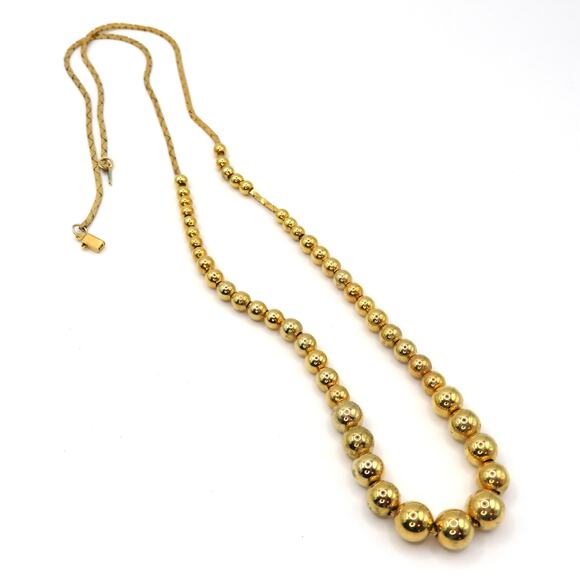 Vintage Gold Tone Beaded Necklace with Flat Herringbone Chain and Box Clasp - Picture 5 of 11